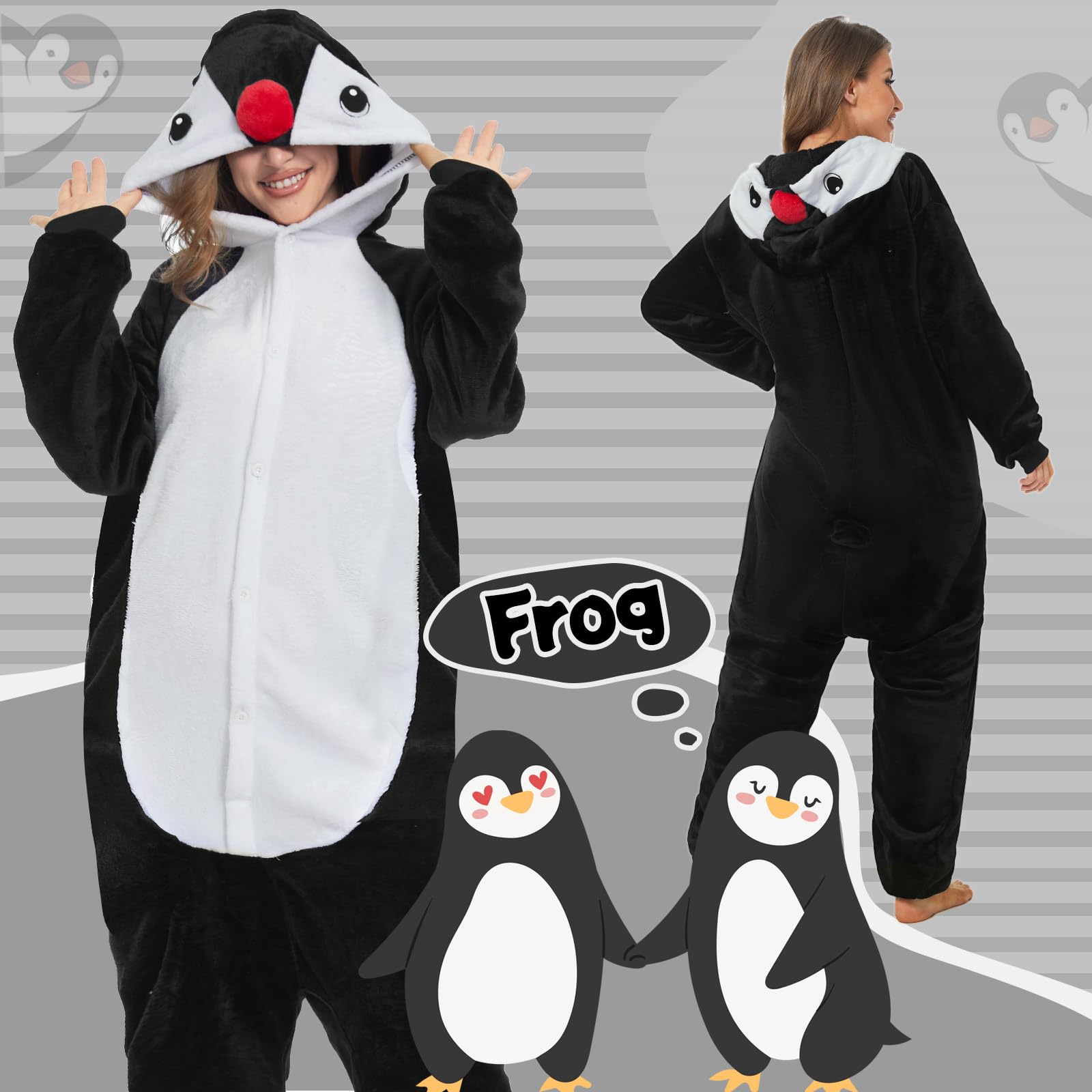 JONRRYIN Pijamas de Animales para Adultos, Unisex Pijama Entero Mujer con Máscaras de Animales, Pijama Mono Onesie Invierno Traje de Cosplay, Disfraz de Animales para Carnaval