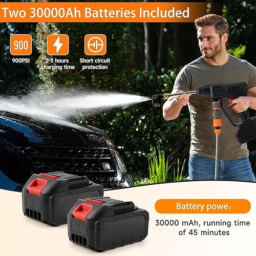 Miniatura 5 de Portable Cordless Pressure Washer,900 PSI Battery Operated Pressure Washer with 4Ah 6-in-1 Nozzle,5 Meter Hose,Handheld High-Pressure Car Washer for