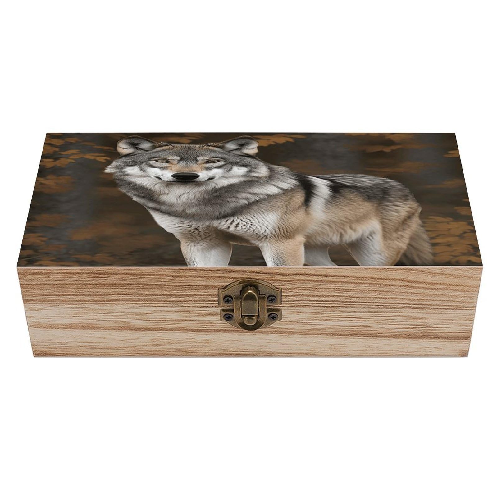asbwuo Wild Wild Gray Wolf Wood Keepsake Box Wooden Box with Hinged Lid