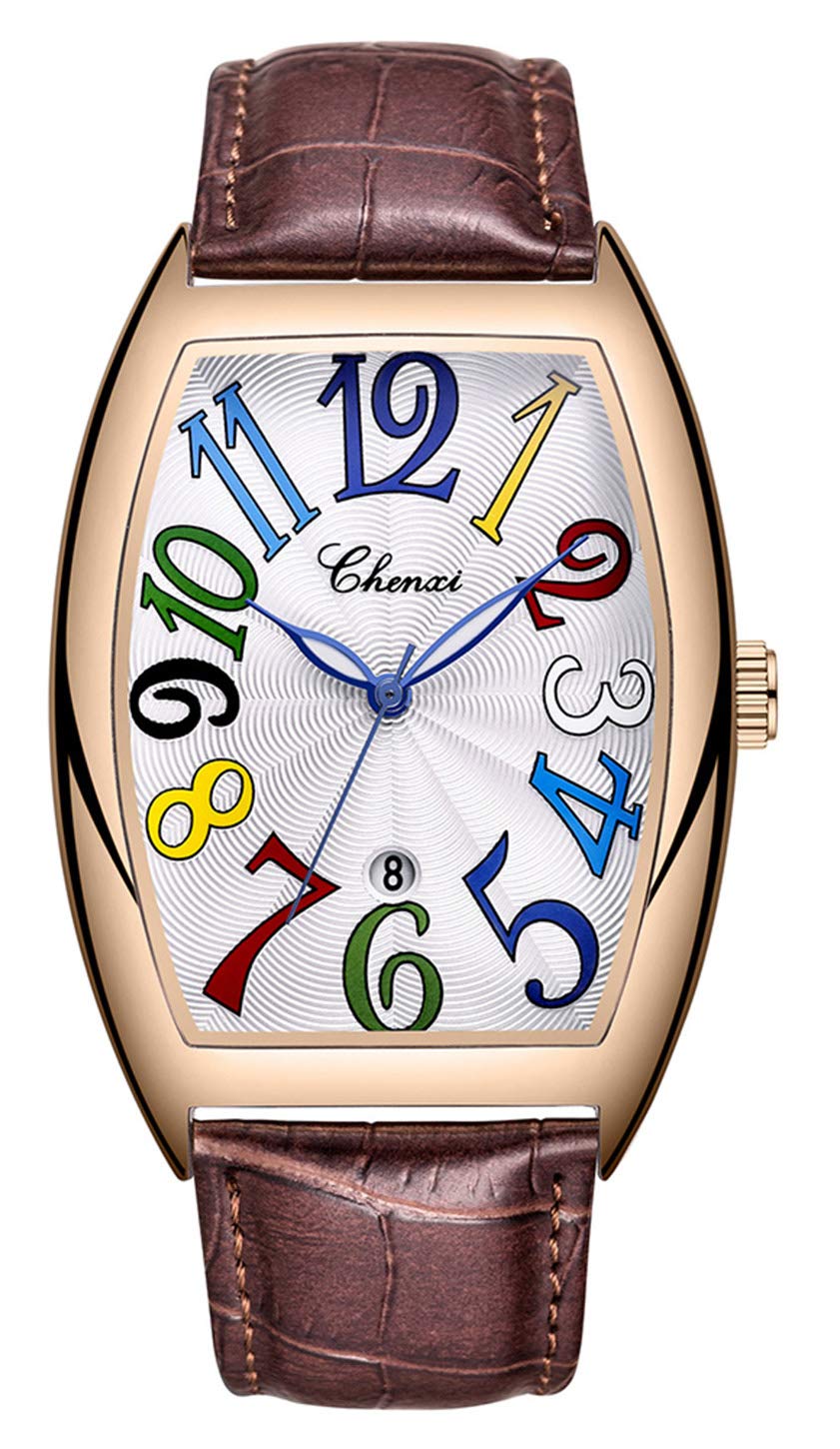 MASTOPLuxury Men's Business Watch Waterproof Luminous Calendar Casual Rectangular Leather Quartz Watches (Brown), Brown, Quartz Watches