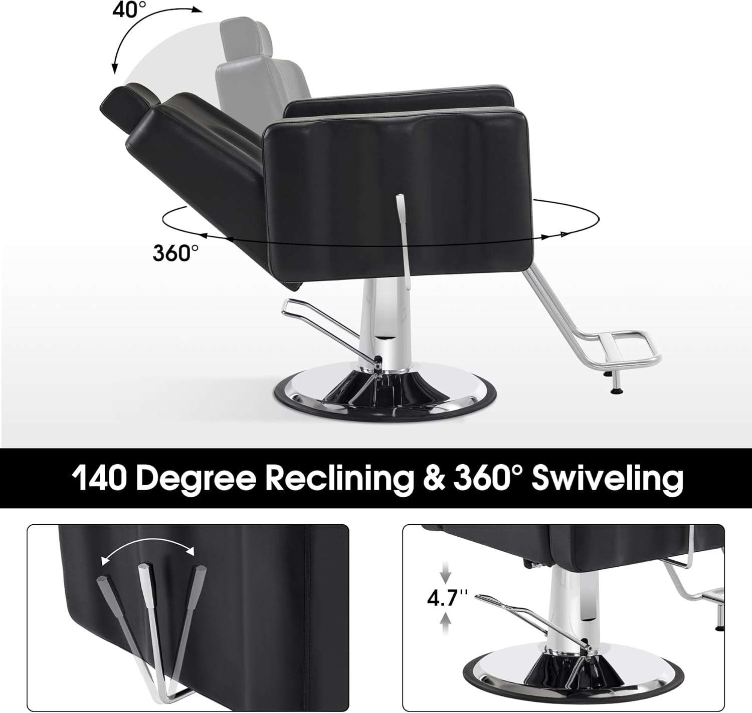 BarberPub Classic Barber Chair, 440 lbs Heavy-Duty Hydraulic Pump, All Purpose Reclining Salon Chair for Hair Stylist, Home Salon, Barbershop, Salon&Spa Chair 9523 (Black)