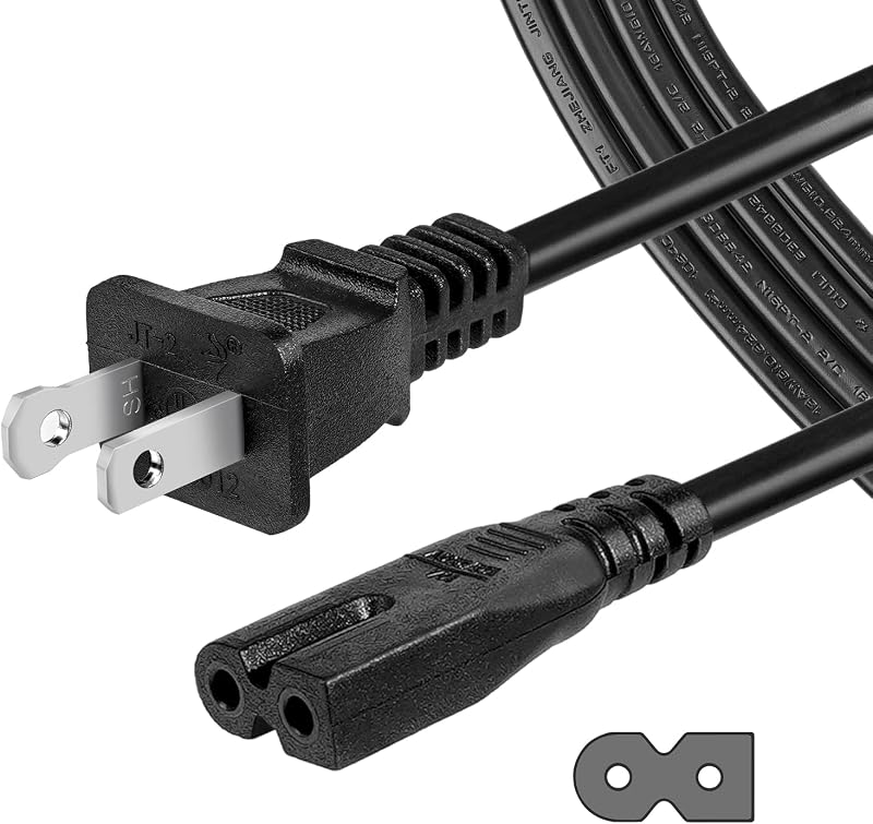 8 ft 2 Prong Polarized Power Cord for Singer, Brother Sewing Machine, Vizio Smart TV AC Power Cable Replacement
