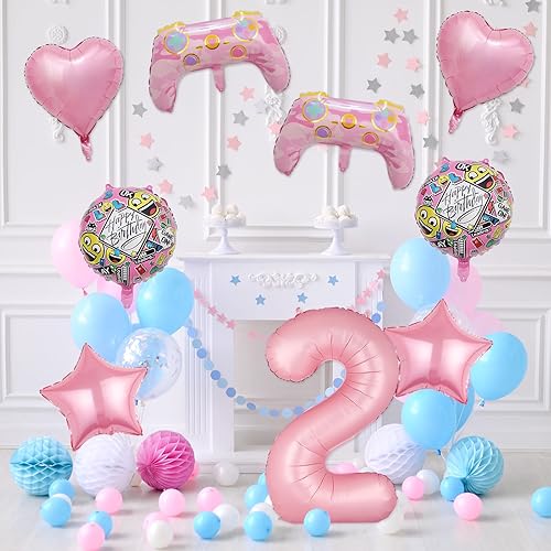 Miniatura 7 de Globos rosados de videojuegos, controlador de videojuegos, globo de aluminio de tereftalato de polietileno con número de cumpleaños, globos de nivel