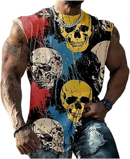 domirica Graphic Tank Tops Men Skull Printed Sleeveless Summer Oversized Loose Gym Workout Breathable Sportswear
