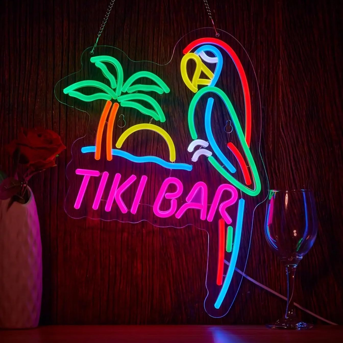 SHOUXI Sign Lamp Tiki Bar Parrot Neon Sign Dimmable Light USB Powered for Man Cave Room Beer Bar Pub Party Personalized Art Decor 29cmx38cm