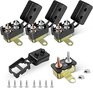 RED WOLF (50A 4PCS) DC 12V-24V Automatic Reset Circuit Breaker #10-32 Stud Bolt Type Circuit Breaker with Metal Fuse Housing Pre-Trimmed Cover Reusable for Boat Marine Trolling Motor RV Battery System