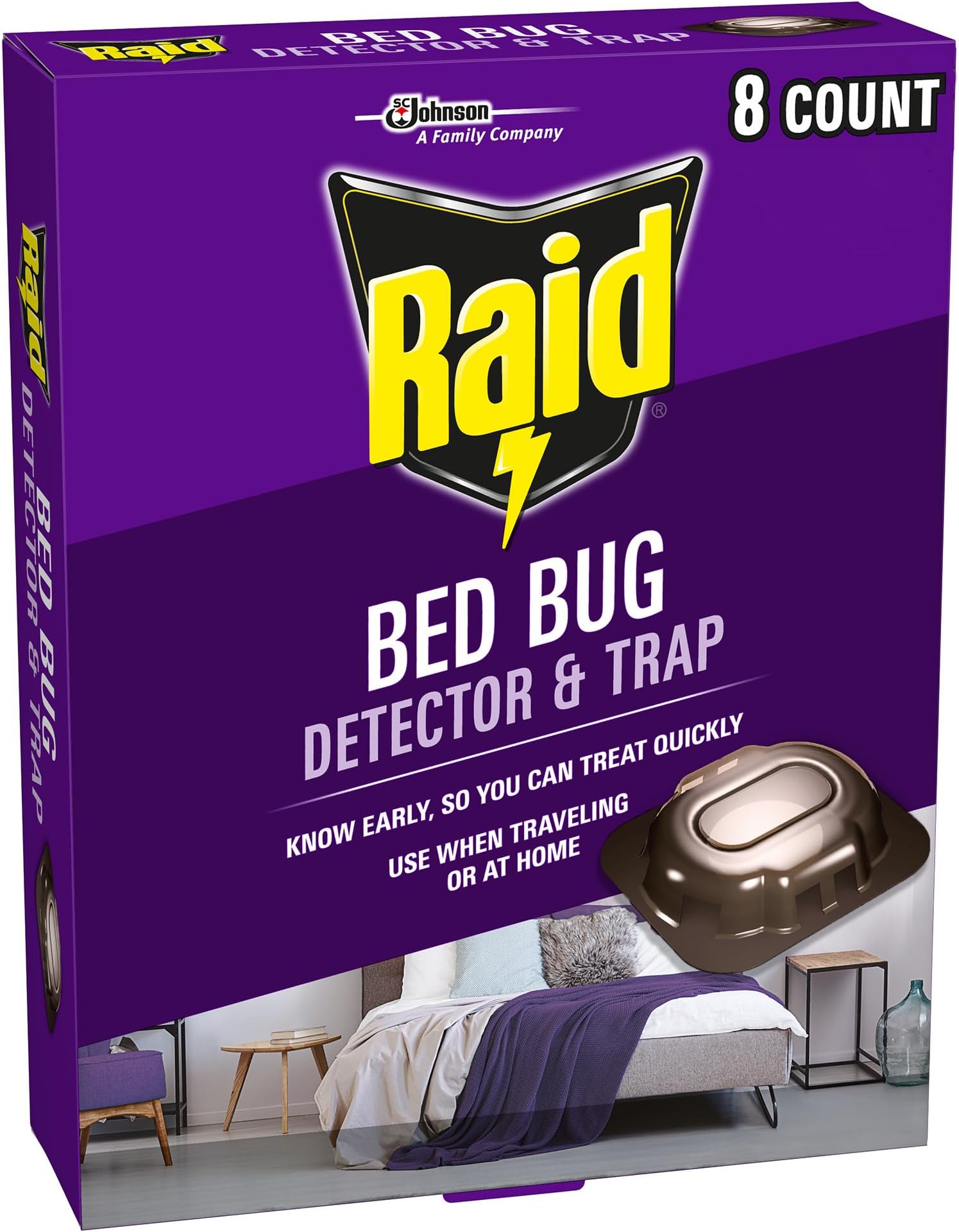 Raid Bed Bug Detector & Trap Early Detection and Monitoring for Home or Travel 8 Count (Pack of 1)