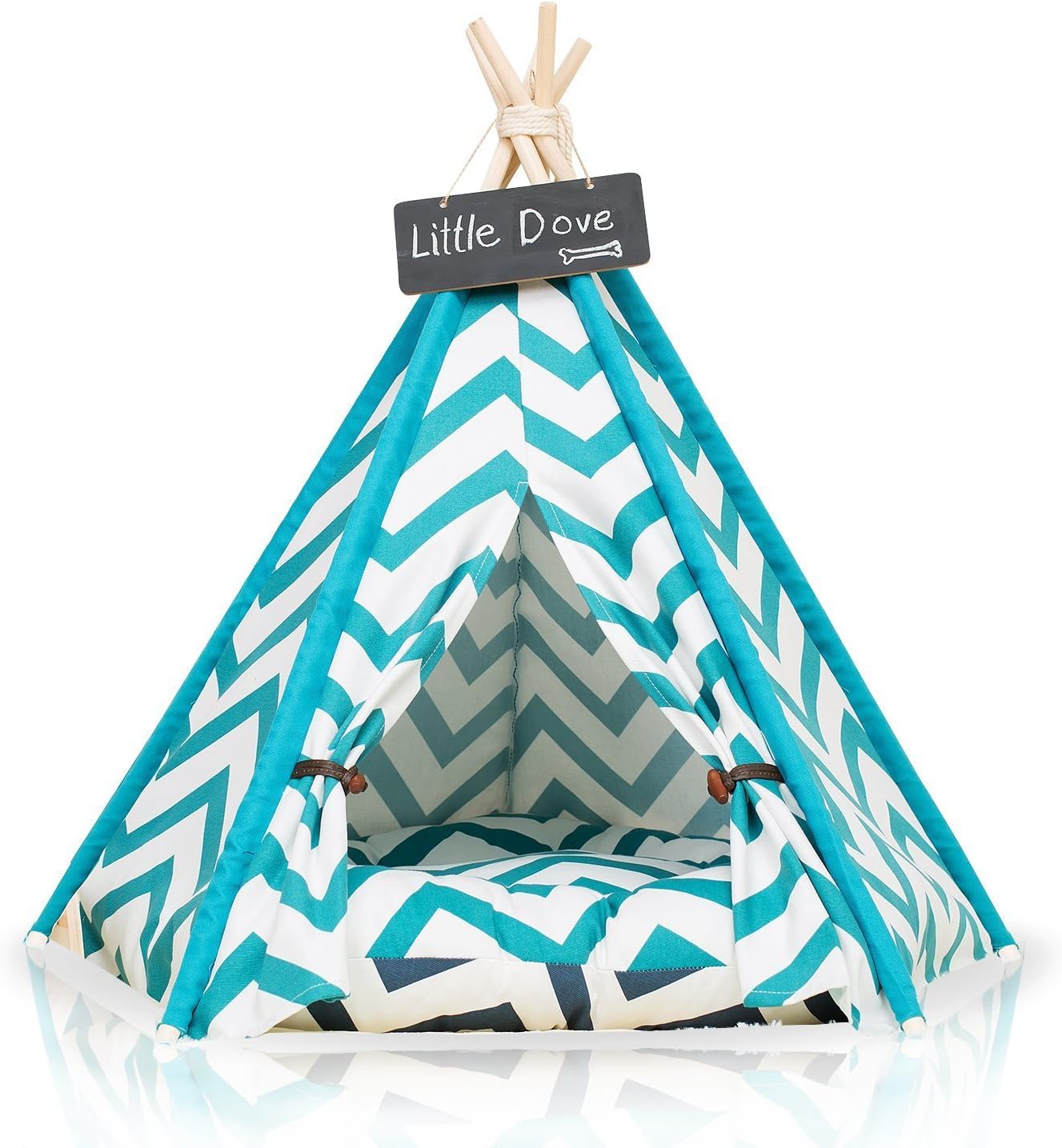 little dove Pet Teepee Dog(Puppy) & Cat Bed - Portable Pet Tents & Houses for Dog(Puppy) & Cat Blue Strip Style 28 Inch with Cushion