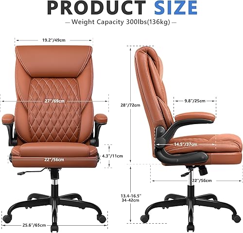 Miniatura 2 de BestEra Silla de oficina ejecutiva, silla de oficina ergonómica de cuero grande y alta, sillas de escritorio de oficina en casa con brazos