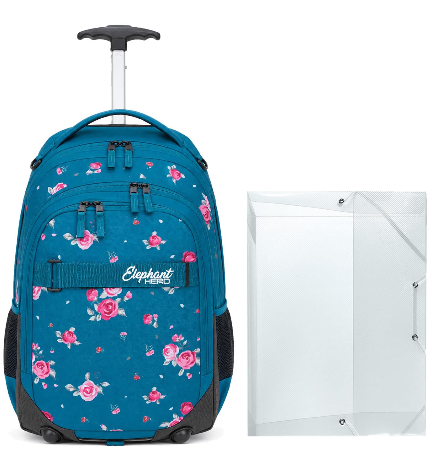 Elephant Trolley Rucksack Schule Hero Signature Schultrolley Schulrucksack + Heftbox (Blue Flower 12848)