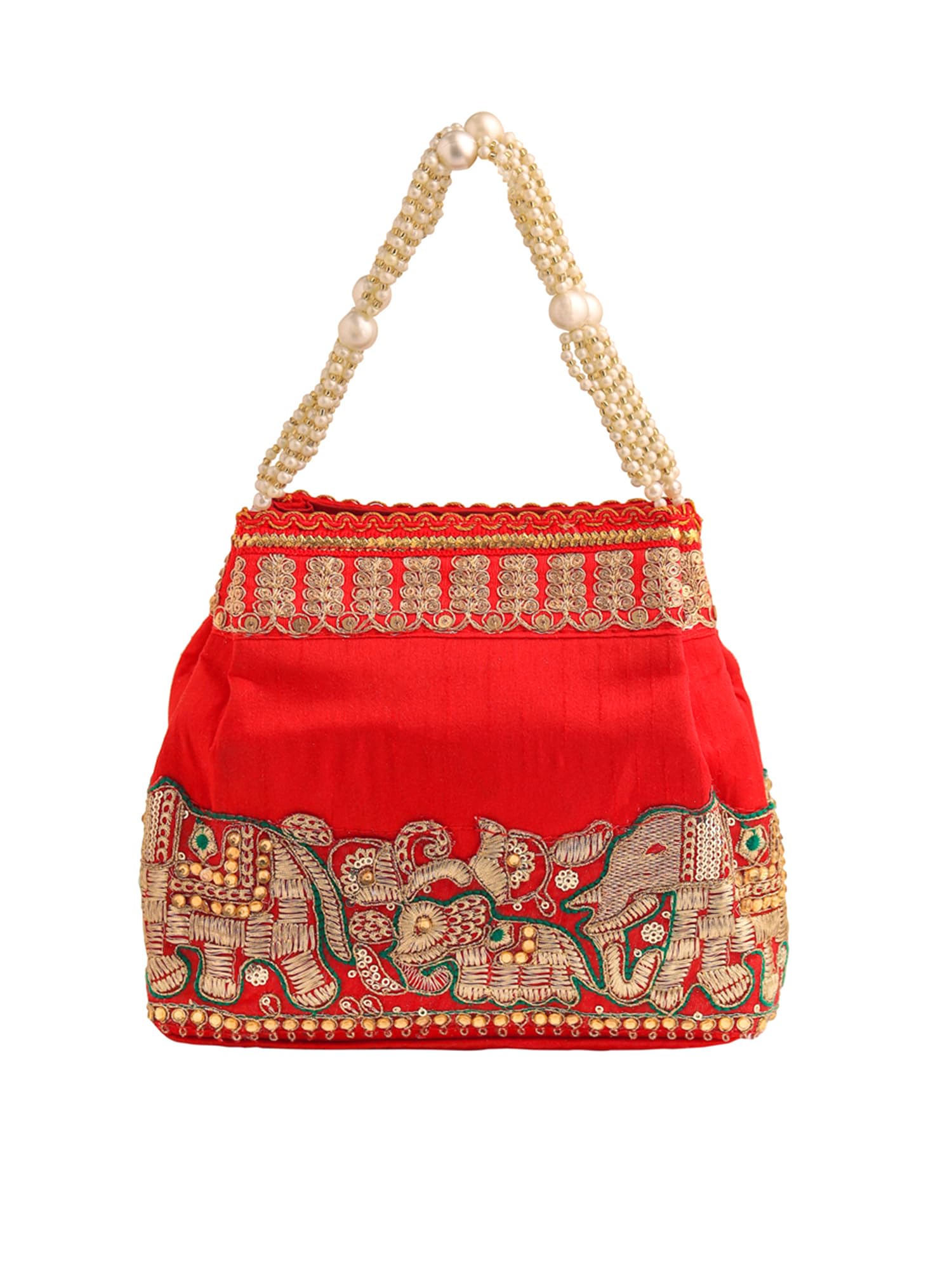 Potli Bags for Ladies | Traditional Red Potli Handbags for Women | Ethnic Pearl Beaded Wristlet Handmade Embroidery Worked Potli Bag | Ideal for Parties Weddings or Traditional Events-image-43