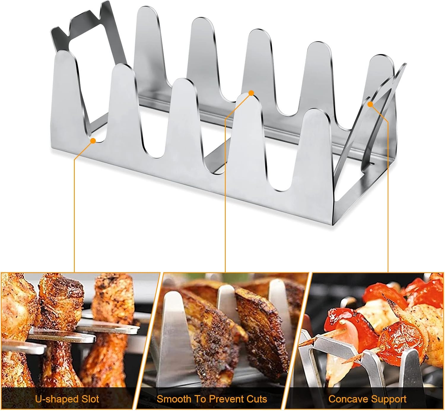 flintronic Griglia per Barbecue, Supporto di Cottura per Costine Barbecue, Cottura in Verticale per Barbecue, Strumenti per Barbecue in Acciaio Inox, Adatto carbonella Gas Elettrico (1pc)