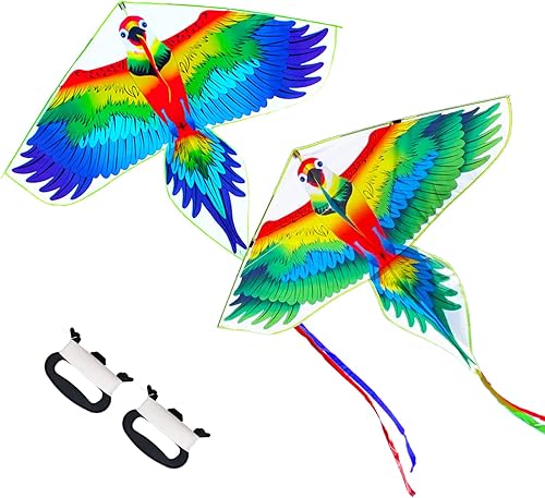 Kaidenic 57inch Parrot Kite with Long Tails Easy to Fly with Flying Lines for Kids and Adults