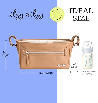Itzy Ritzy Organizer per passeggino regolabile, con due tasche integrate, tasca frontale con cerniera e cinghie regolabili per adattarsi a quasi qualsiasi passeggino, colore: Vanilla Latte