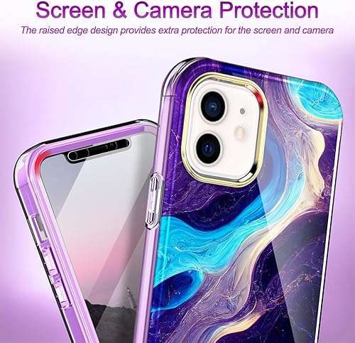 Miniatura 4 de Hocase Funda para iPhone 12 y iPhone 12 Pro (con protector de pantalla integrado), bonita funda protectora de TPU delgada y ligera a prueba de