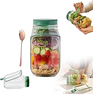 Salad Jar with Side Opening, Salad Pod Mason Jar Side Open with Leakproof Dressing Compartment and Forks, Suitable for Home, Outdoor, Travel and Party (1 PCS)