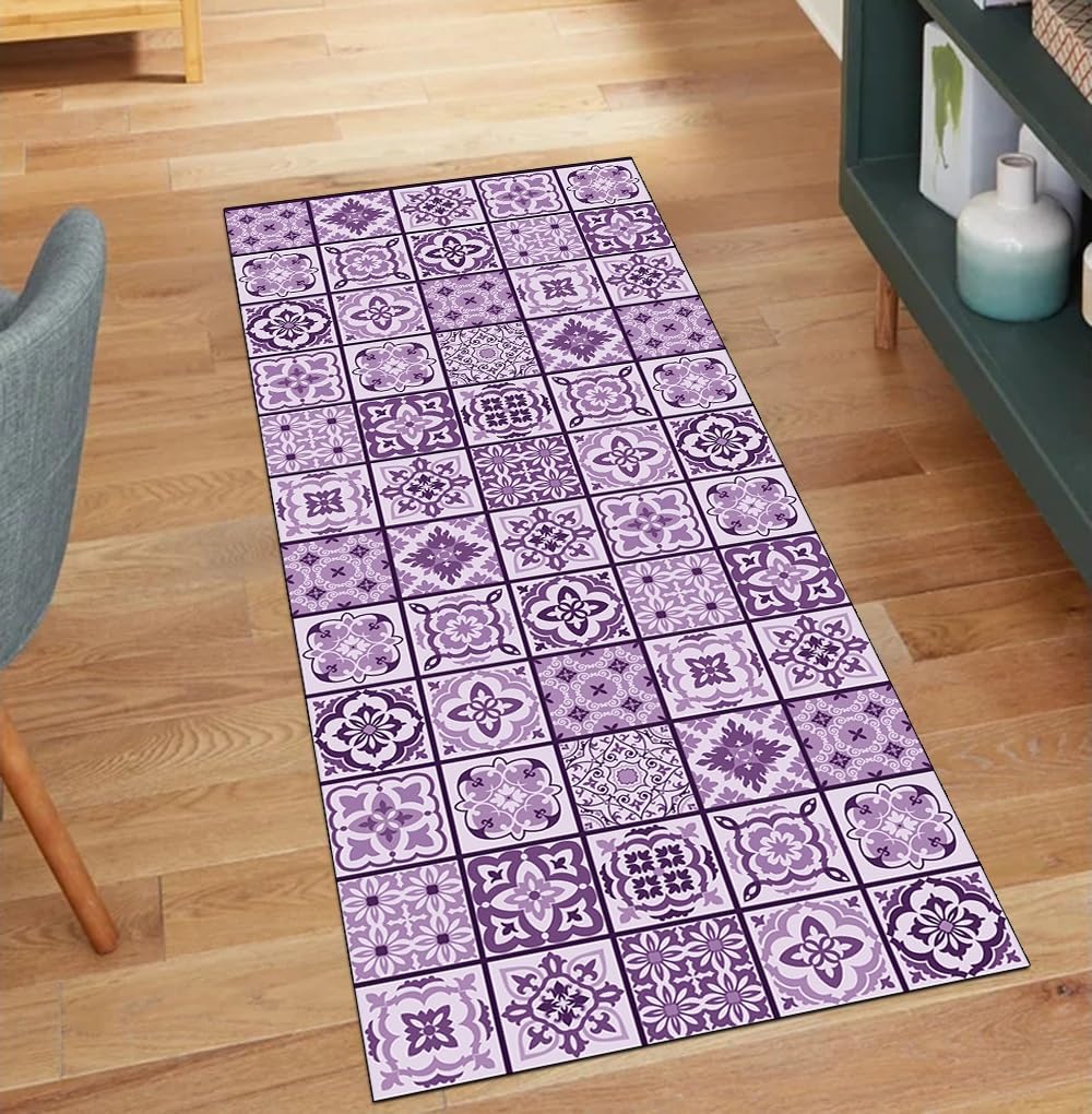 Alfombra morada de pasillo bohemia de 90x120 cm lavable antideslizante