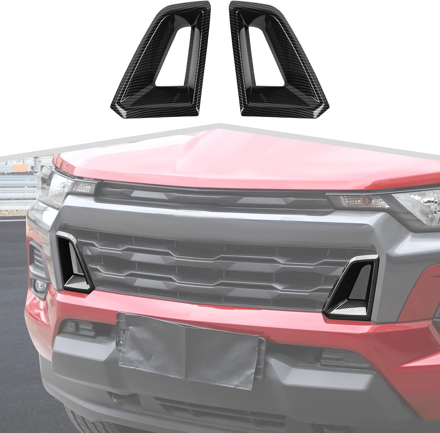Front Side Bumper Grille Air Outlet Cover fit for Chevy Colorado 2024+ Front Grill Vent Insert Cover Exterior Accessories,Carbon Fiber Finish