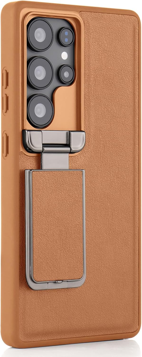 High-end Case for Samsung Galaxy S26/S26 Plus/S26 Ultra, Leather Flip Stand Cover, Business Style Full Wrap Lens Protection Slim Shell(Brown,S26 Ultra)