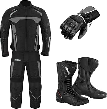 Motorcycle Clothing Suit - Motorbike Suit With Racing Gloves - Motorbike Boots Leather Shoes - 2 Piece Suit Armored Waterproof Suits Jacket Trouser CE Armor For All Weather Mens Grey, XL