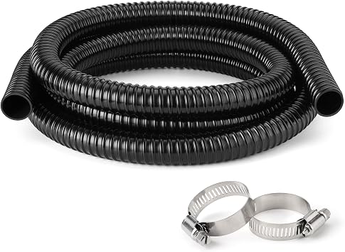 1 Inch Pond Tubing 10ft Flexible PVC Corrugated Pond Hose with 2 Stainless Steel Hose Clamps, Kink-Proof Black Plastic Pump Tubing for Garden Ponds, Waterfalls, Filters & Drainage