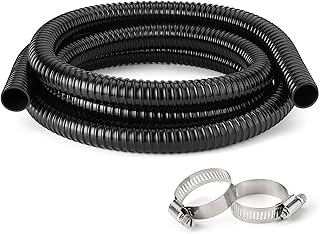 1 Inch Pond Tubing – 10ft Flexible PVC Corrugated Pond Hose with 2 Stainless Steel Hose Clamps, Kink-Proof Black Plastic Pump Tubing for Garden Ponds, Waterfalls, Filters & Drainage