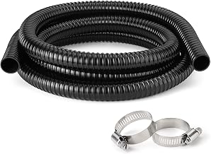 1 Inch Pond Tubing – 10ft Flexible PVC Corrugated Pond Hose with 2 Stainless Steel Hose Clamps, Kink-Proof Black Plastic Pump Tubing for Garden Ponds, Waterfalls, Filters & Drainage