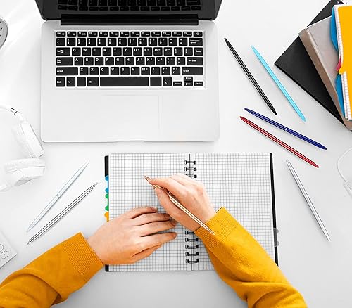 Miniatura 6 de Juego de 5 bolígrafos, tinta negra, delgada, ligera, suave, para negocios, oficina, profesores, estudiantes, invitados de boda (plateado)