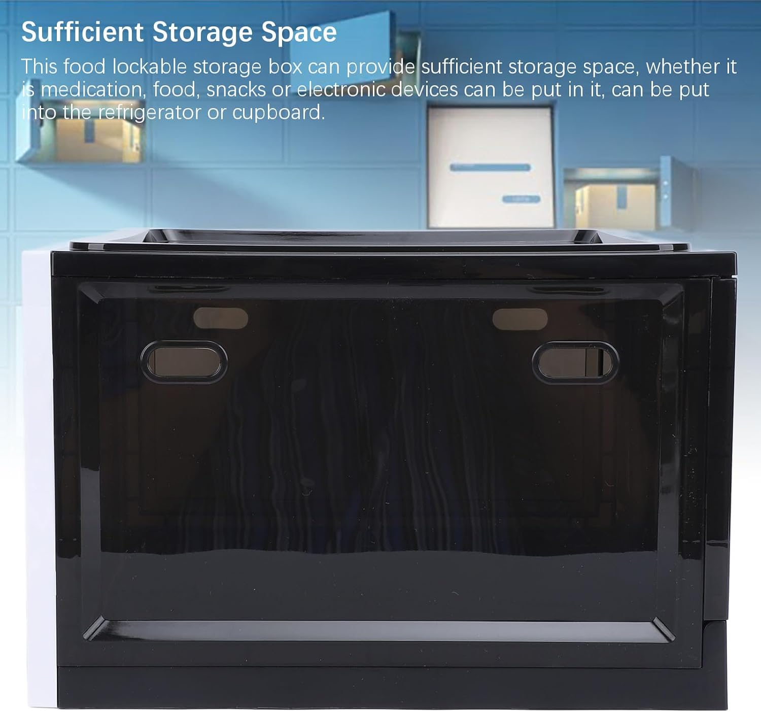 Lockable Storage Box, Plastic Medication Lock Box Refrigerator Storage Bins Food Storage Locking Cabinet Mobile Tablet Locker Lockable Storage Containers for Home Office Dorm (Black and White Frame)