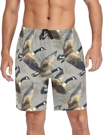Mens Pajama Shorts PJ Bottom with Pockets and Elastic Waist Drawstring Straight Fit