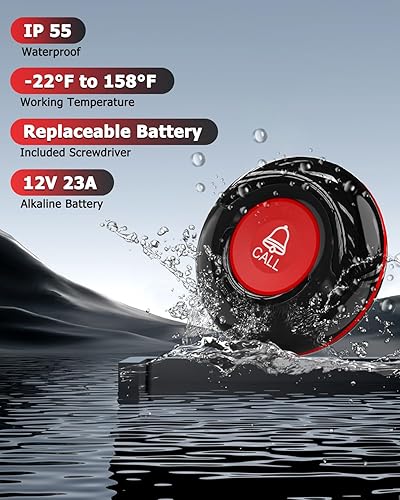 Miniatura 6 de CallToU Sistema de llamadas inalámbricas, botón de llamada para cuidador, campana de llamada de paciente con 10 botones de llamada de alerta de