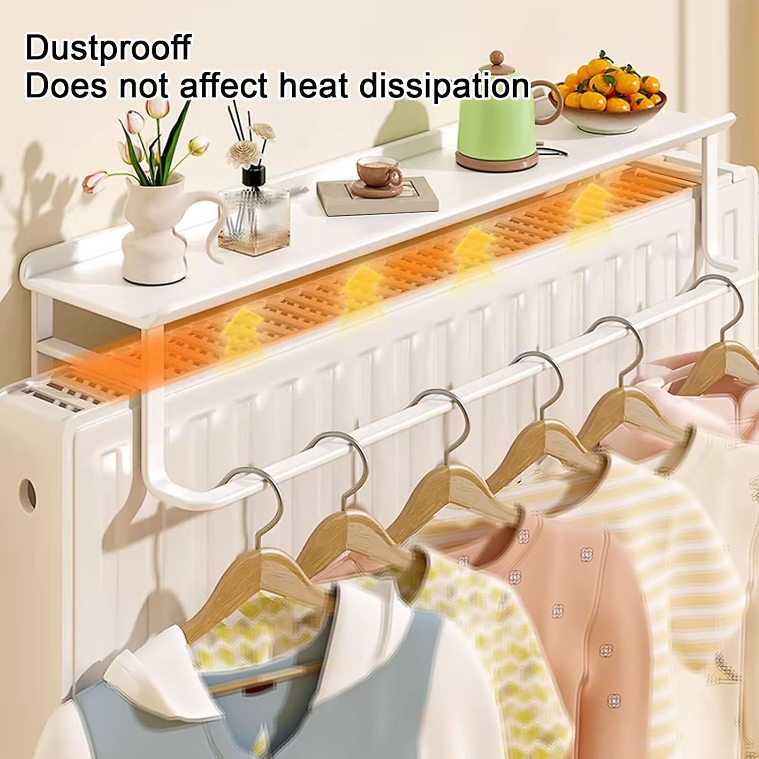 No Drill Metal Radiator Shelf with Clothes Rack & Guardrail - High Load Capacity, Multifunctional for Living Room, Bedroom, Office (Black, 58x14x12cm)