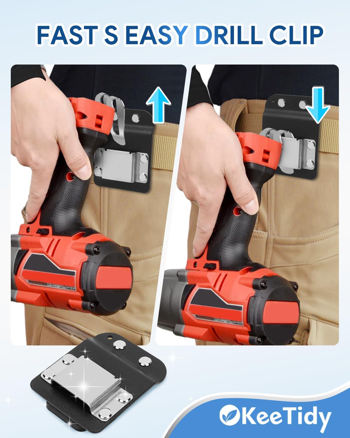 Drill Holster, Drill Holder for Tool Belt, 2" Tool Belt Clip Tape Measure Holder for Cordless Drills, Impact Drivers, Nail Guns, Tape Measures with Hanger Clips - Image 3