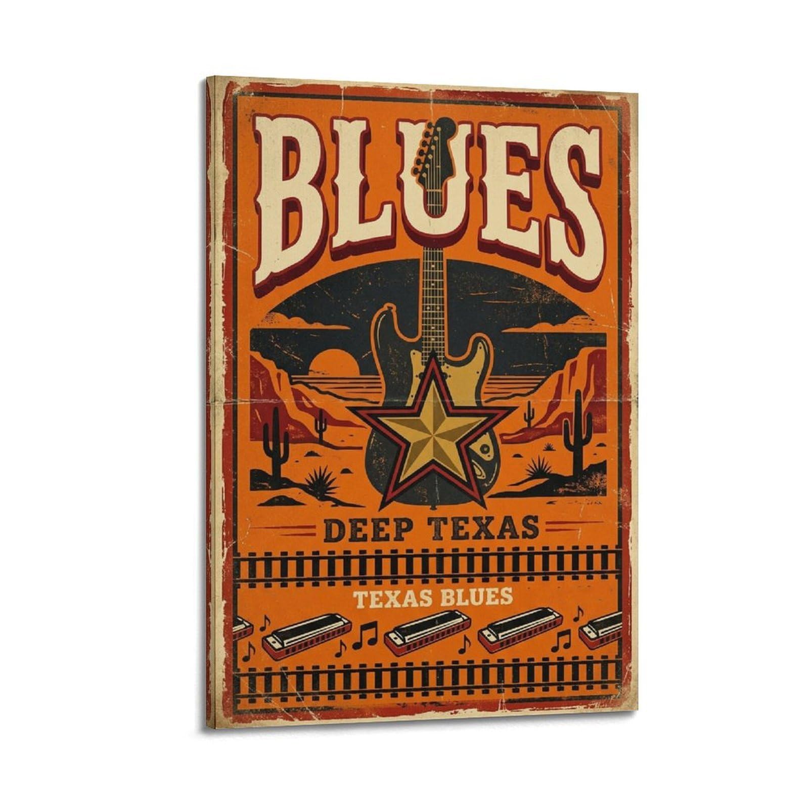 OKNGB Poster decorativo da parete in stile retrò, motivo: chitarra elettrica occidentale Texas Blues, poster decorativo su tela, poster decorativo per camera da letto, 40 x 60 cm