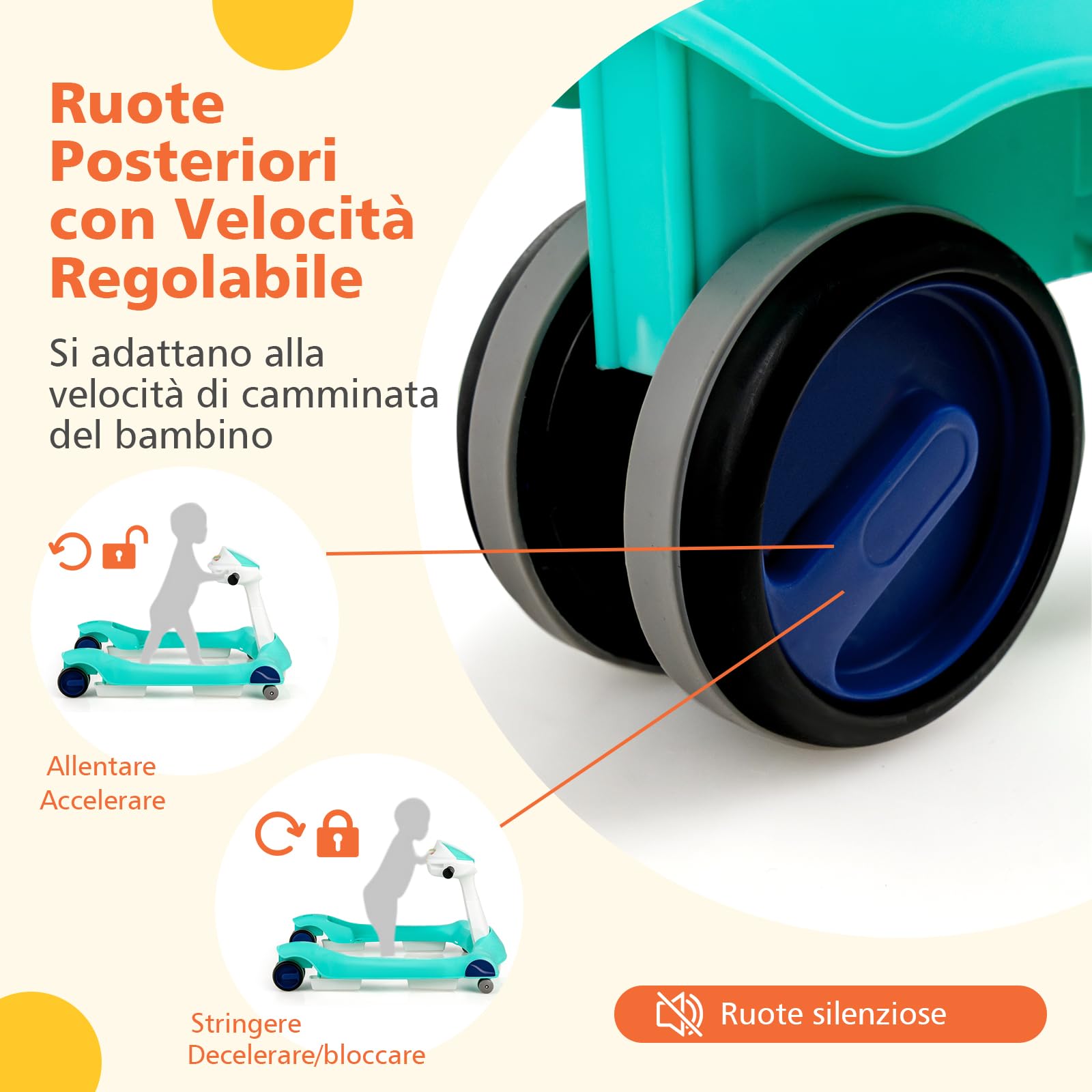 RELAX4LIFE 2 in 1 Girello Neonato 6-18 Mesi, Primi Passi Pieghevole per Bambini con Altezza e Velocità Regolabili, Musica e Luce, Cuscino Rimovibile e Lavabile, Fino a 15 KG (BLU)