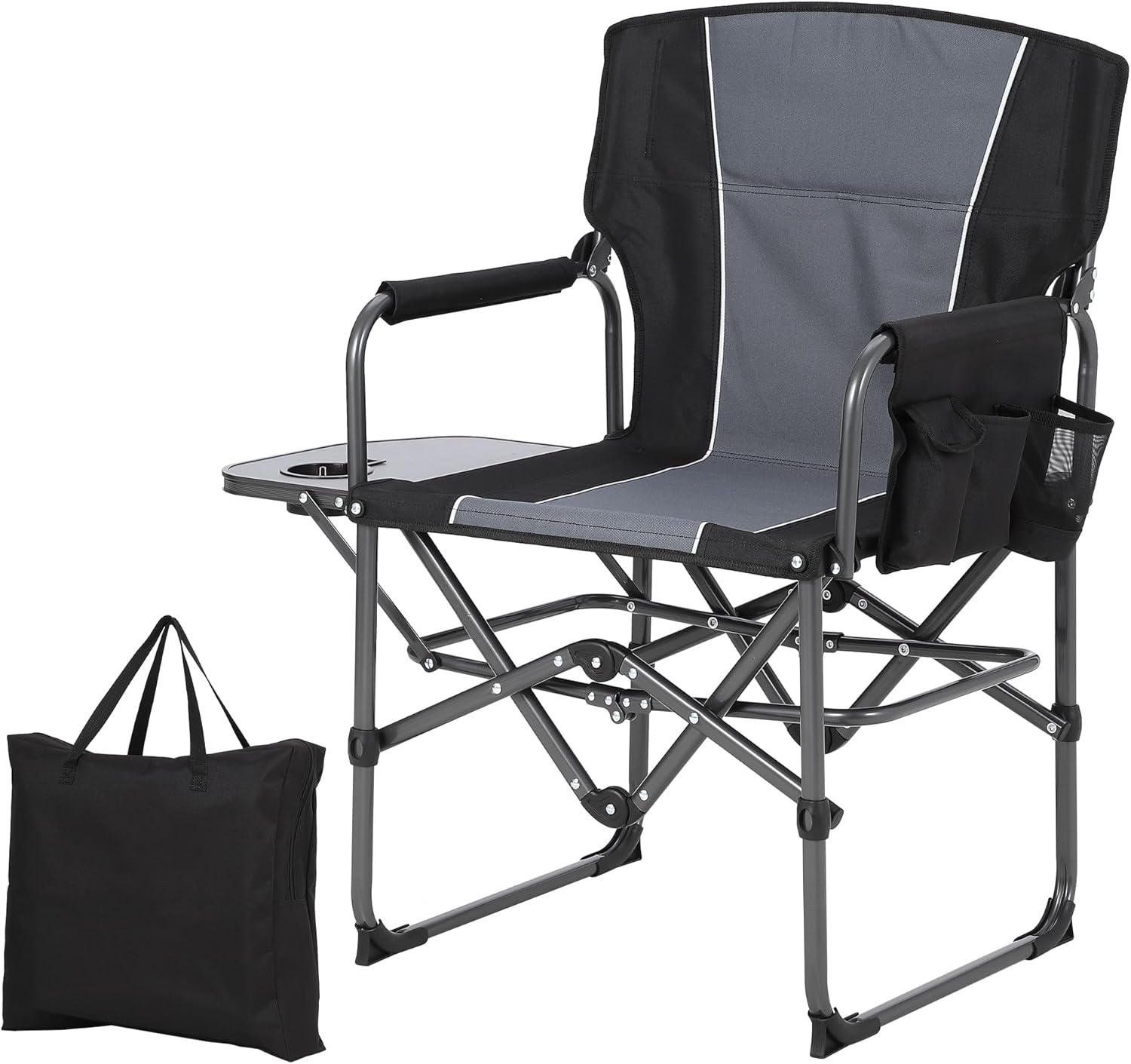GarveeLife Oversized Directors Camping Chair, Portable Folding Chair for Adults Support 400 lbs, Heavy Duty Lawn Chair with Side Table, for Camping, Sports, Picnic, Beach, Fishing (1 PCS, Black)
