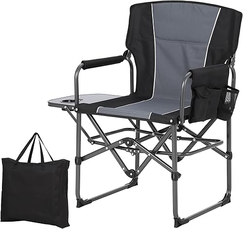 GarveeLife Directors - Silla de campamento portátil para adultos, silla plegable de aluminio ligera con mesa auxiliar y bolsillo, para campamento al