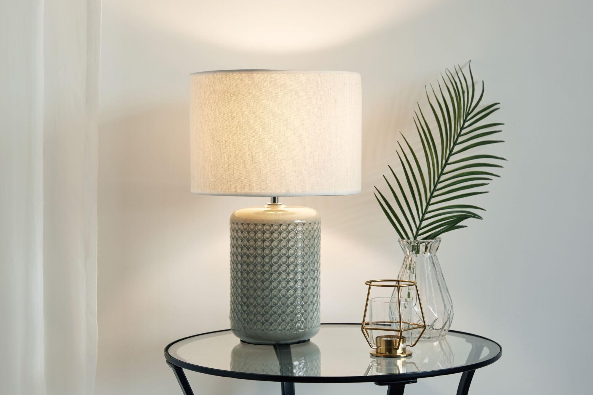 Pauleen 48020 Go for Glow Tischleuchte max. 20W Tischlampe für E27 Lampen Nachttischlampe Beige, Grau, Grün 230V Keramik/Stoff ohne Leuchtmittel