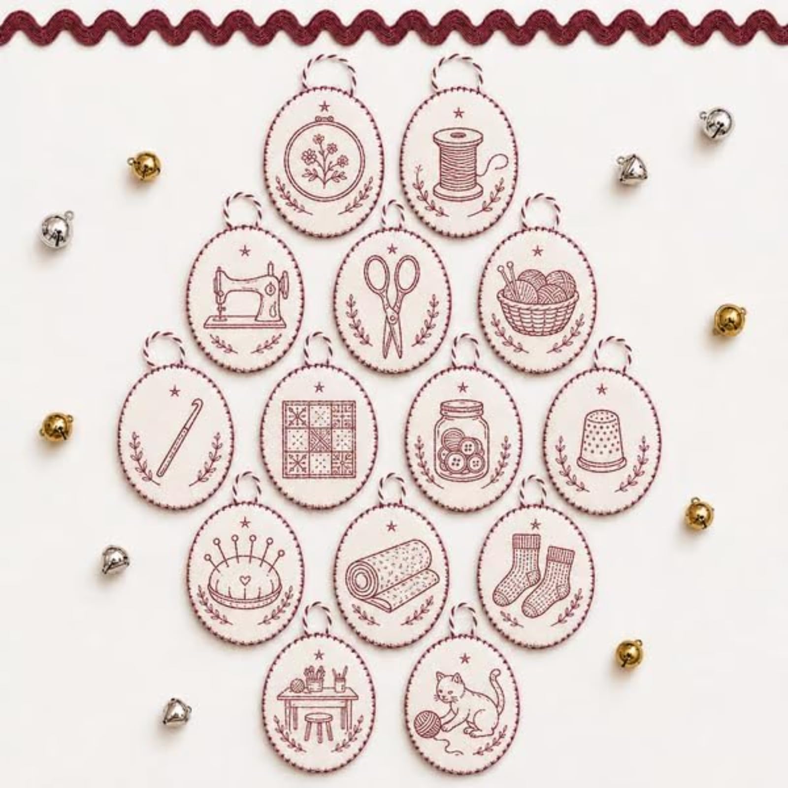 yiokeo Beginner-Friendly DIY Heirloom Oval Embroidery Ornament Kit Collection, Hand Embroidery Christmas Ornaments Kit with Tools & Guide, for Holiday Decor or Gifts (Style J)