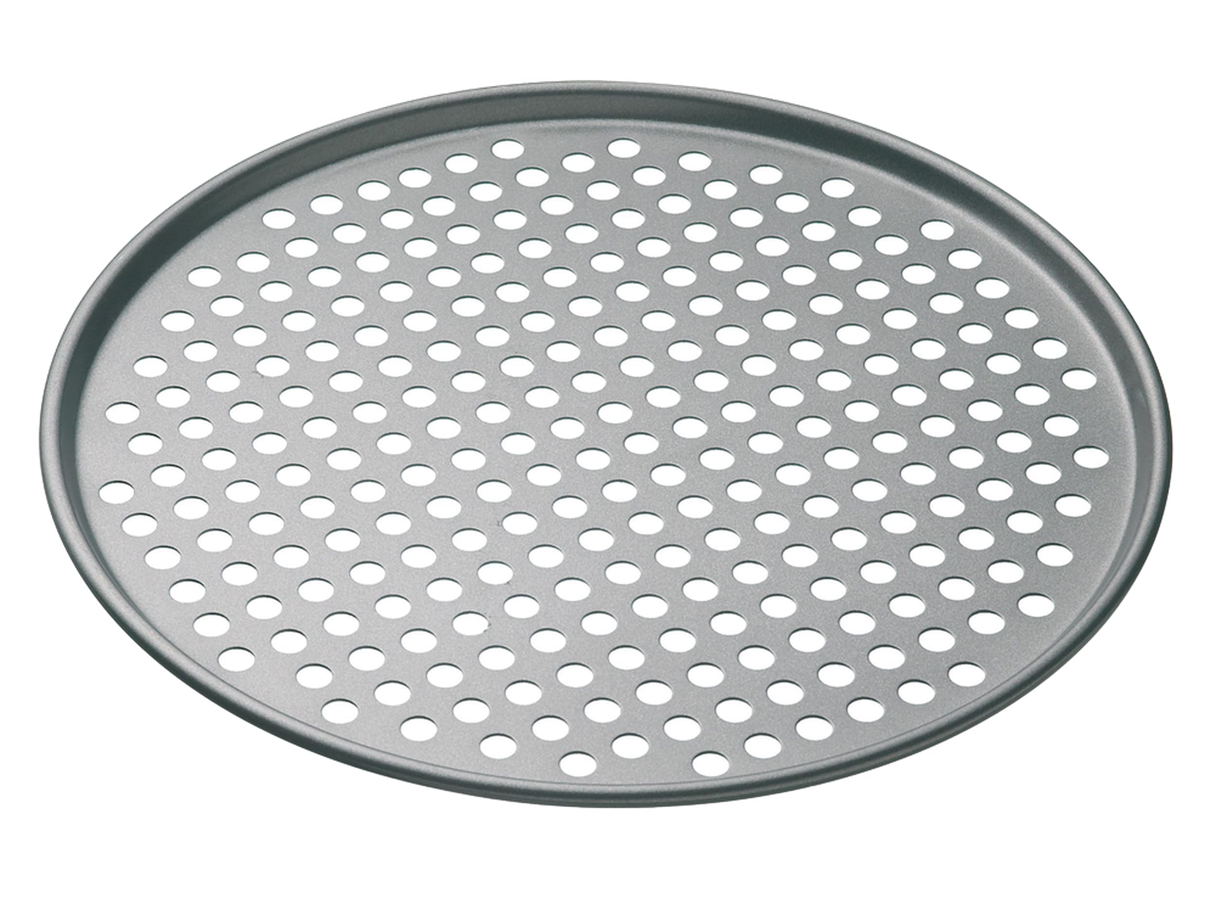MasterClass Antihaft-Pizzablech für Backofen und Pizzaofen, gelocht, rund 32cm, mit Hülle, Grau