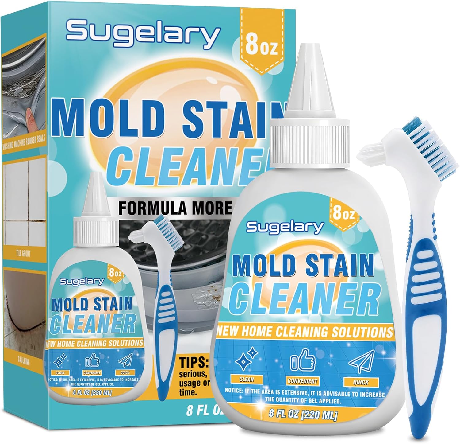 Sugelary Home Stain Remover, 8 Fl oz Home Remover Gel for Front Loader Seal, Household Cleaner Gel for Bathroom Grout, Sink, Shower, Caulk, Washing Machine Cleaning Solution - Amazon product rated Grade F