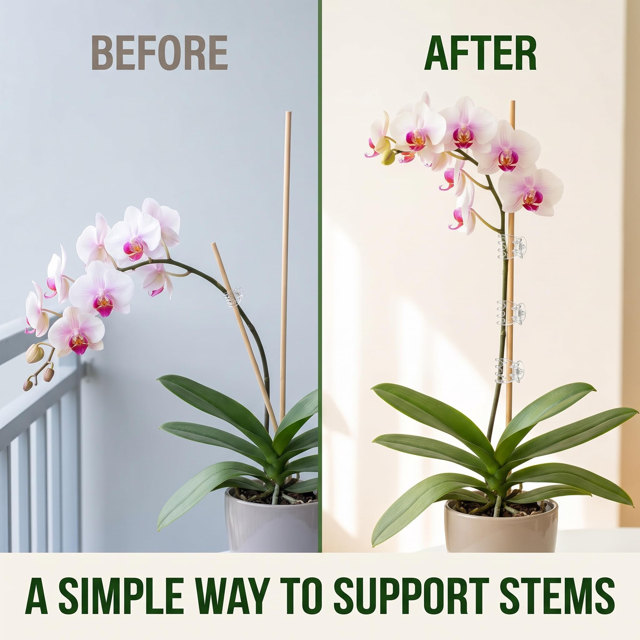 50 clip trasparenti per piante e orchidee, supporto per fiori per piante rampicanti per piante rampicanti per sostenere steli, orchidee, viti, steli, piante rampicanti, crescono in posizione verticale
