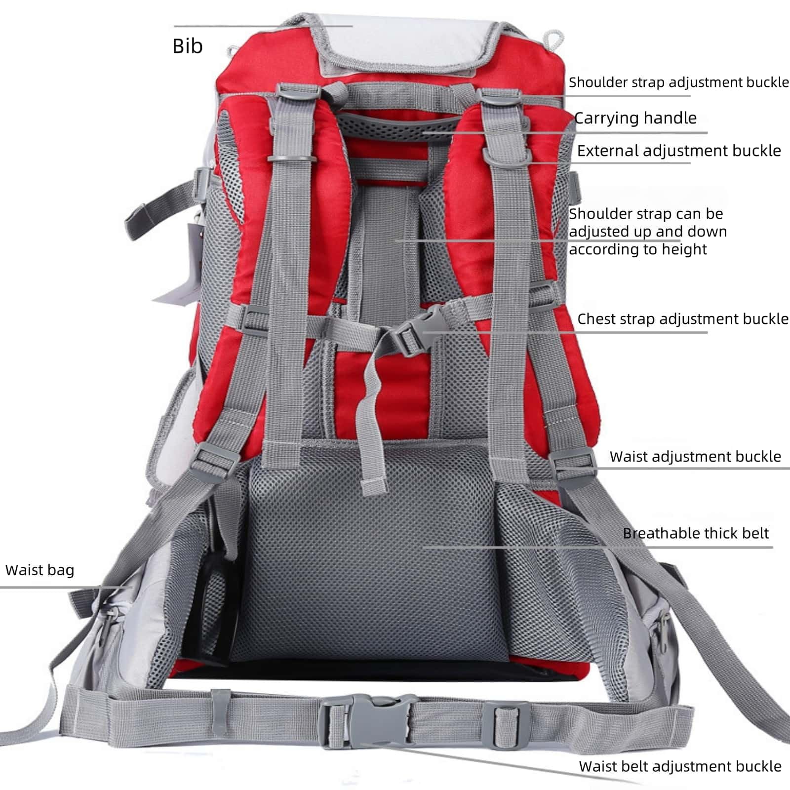 Mochila portabebés para Senderismo y Viajes - Diseño Plegable con arnés de Seguridad de 5 Puntos, Parasol Ajustable y Protector de Lluvia, Portabebés de 6 Meses a 6 años (Gris)