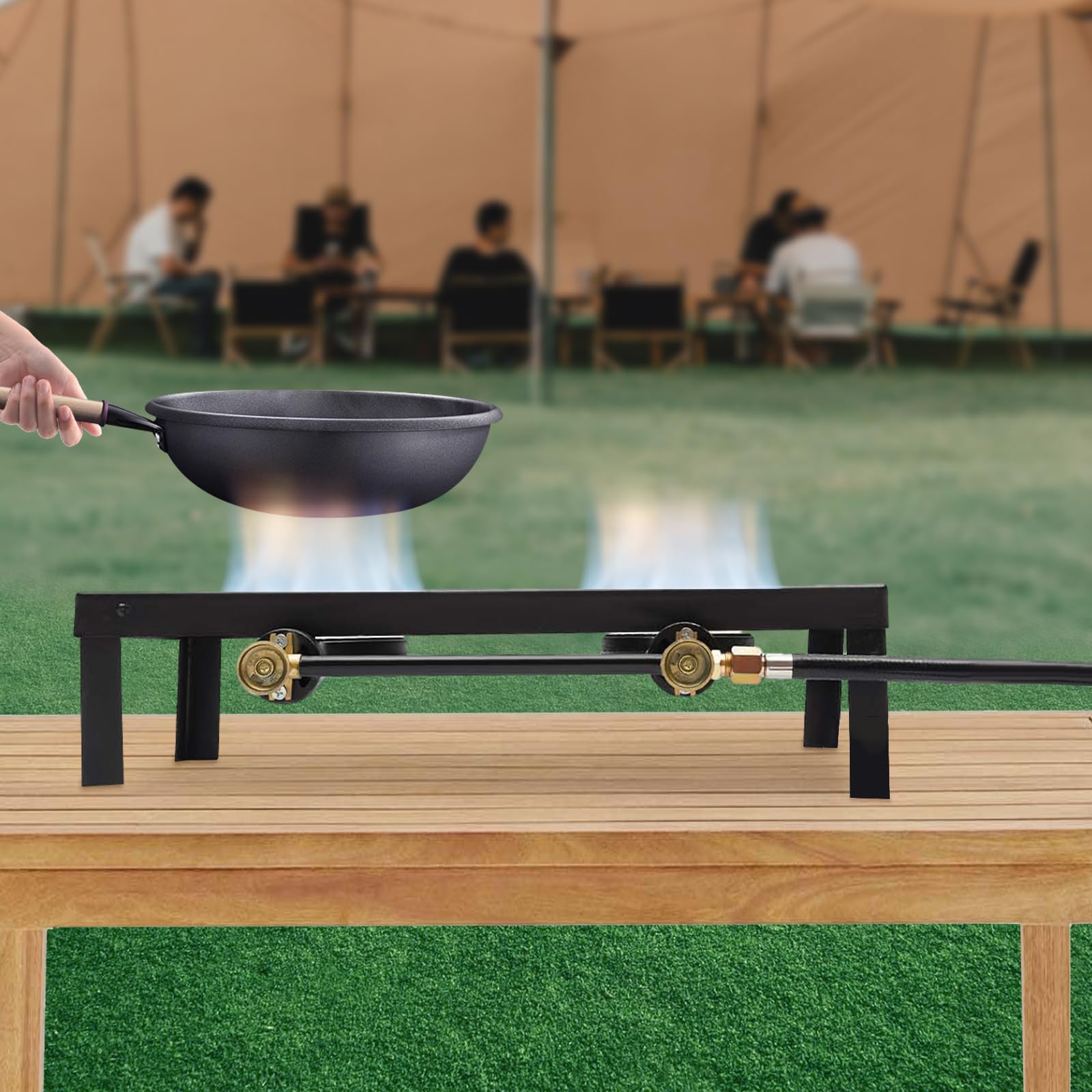 Plancha gaz exterieur,rechaud gaz 2 feux 8000W, rechaud camping gaz Double bruleur gaz,plaque de cuisson avec Régulation de Pression,gaziniere pour Camping, Pique-nique et Jardin