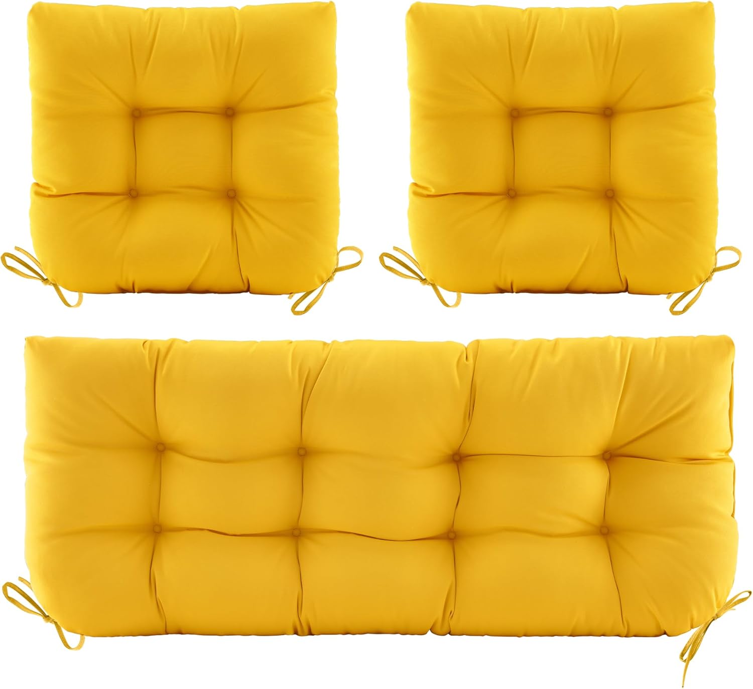 3 Pieces Outdoor Chair Cushions Clearance with Ties,44x19x5 Inches,1 Love seat &2 U-Shape Tufted Patio Bench Cushions for Wicker Outdoor Furniture,All Weather，Yellow