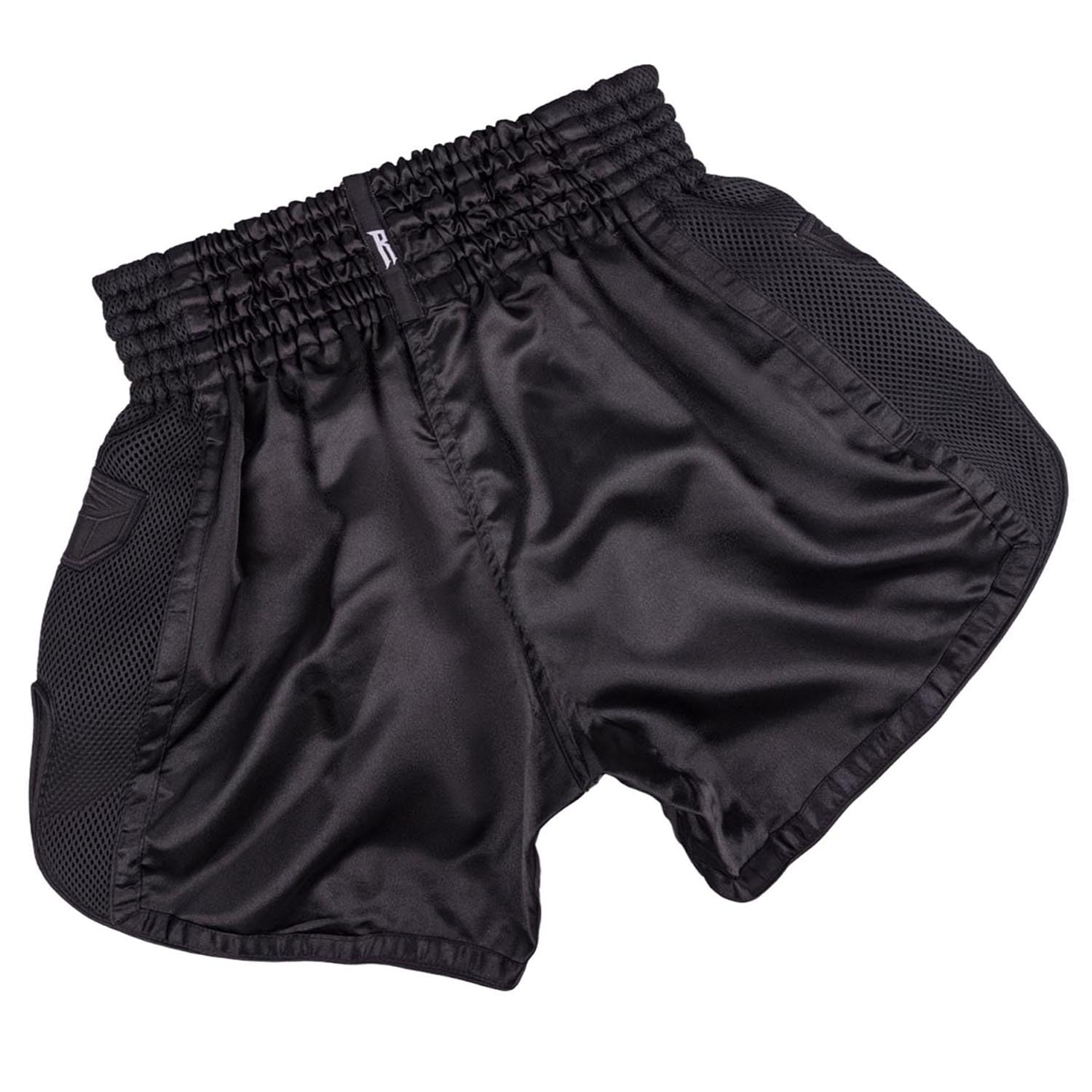 Muay Thai Shorts, Pulse, Schwarz-schwarz, Kickboxhose für Training & Wettkampf, Thaibox Shorts Satin, Atmungsaktiv, Langlebig, Kampfsporthose für MMA, K1, Boxen, Thai Boxen