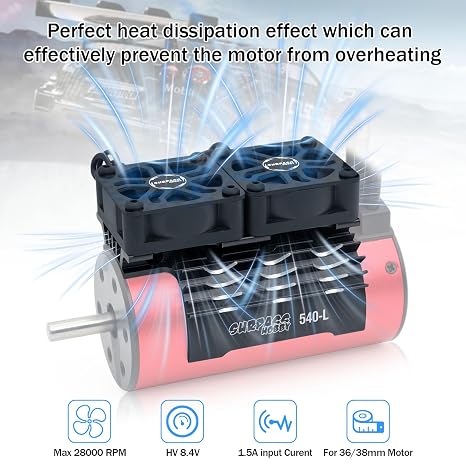 Surpass Hobby RC Motor Cooling Fans 30mm Twin Fan with Metal Heatsink for 1/8 1/10 RC Car 3650 3660 540 550 Brushless Motor (Black)