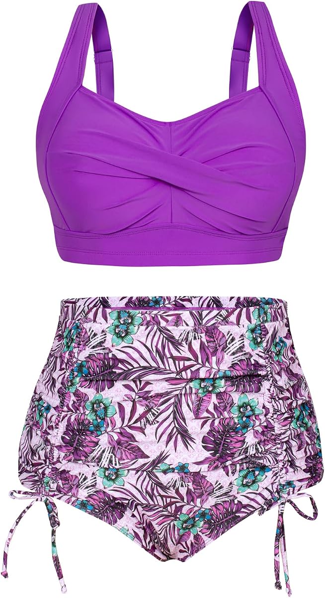 Hanna Nikole Plus Size Swimsuit for Women Two Piece High Waisted Bikini