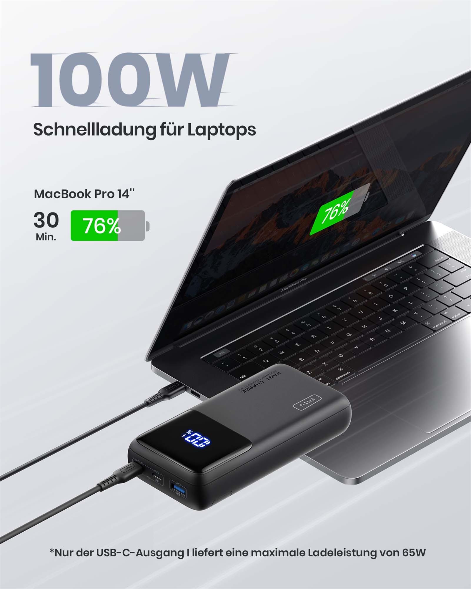 INIU Laptop Power Bank, 100W PD3.0 25000mAh Hochkapazität Powerbank, Kompakt USB-C EIN & Ausgang Externer Akku Kompatibel mit MacBook Pro, Steam Deck, iPhone 17 16 15 Pro, Samsung S22, iPad Pro usw.