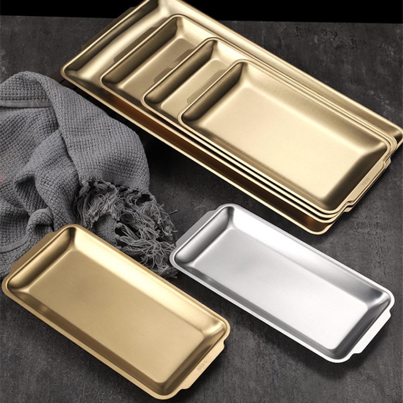 Bandeja rectangular de acero inoxidable, 22 x 14 cm, para barbacoa, sushi, pastelería y pan, para fiestas en casa, sala de estar y restaurante, elegante